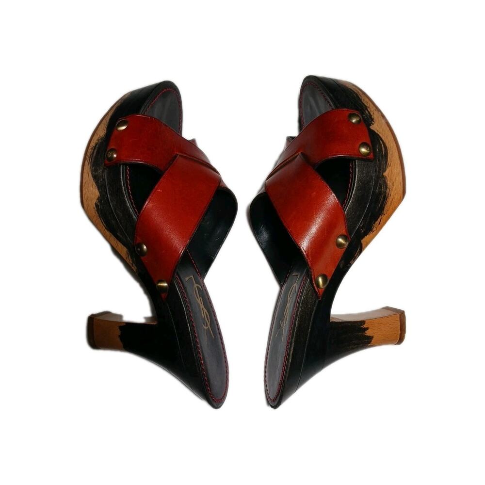 YSL Yves Saint Laurent Clog Platform Heels Womans Size 5.5 US 36 EU Leather Wood